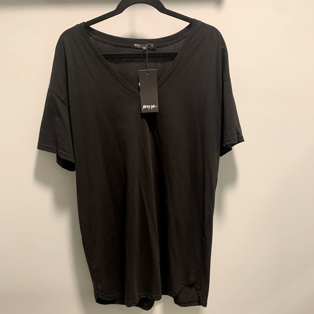 Nasty Gal Black Slouchy V-Neck T-shirt Dress